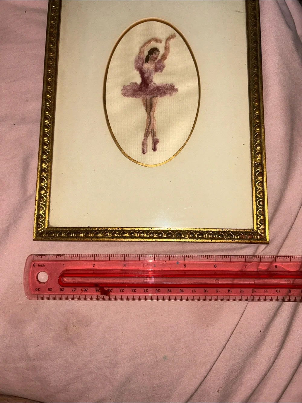 Pair of Vintage Ballerina needlepoint in GUMPS Gilt florentine frames,Blue&Pink